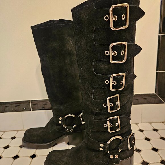 JEFFREY CAMPBELL Trouble Buckle Boot In Black Suede Silver Size 8.5 - Picture 12 of 14